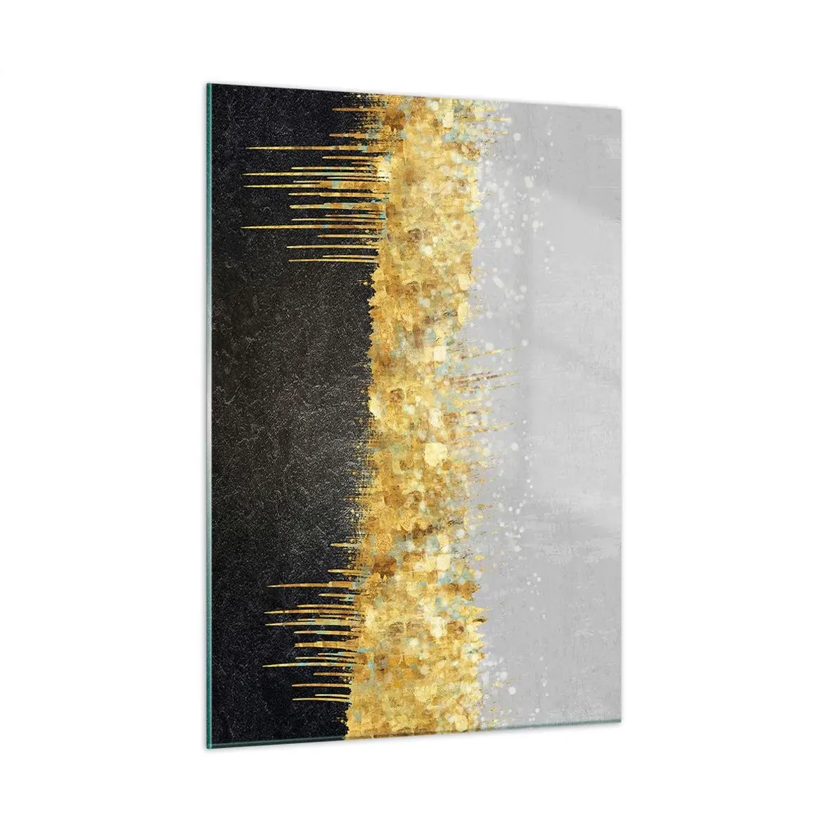 Quadro su vetro - Astrazione dorata con contrasto nero e grigio - 50x70cm - Nel profondo e verso l'alto - Decorazione murale moderna per soggiorno e camera da letto ARTTOR
