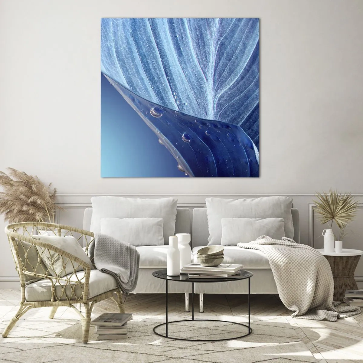 Quadro su vetro - Gocce di blu nascoste - 50x50 cm