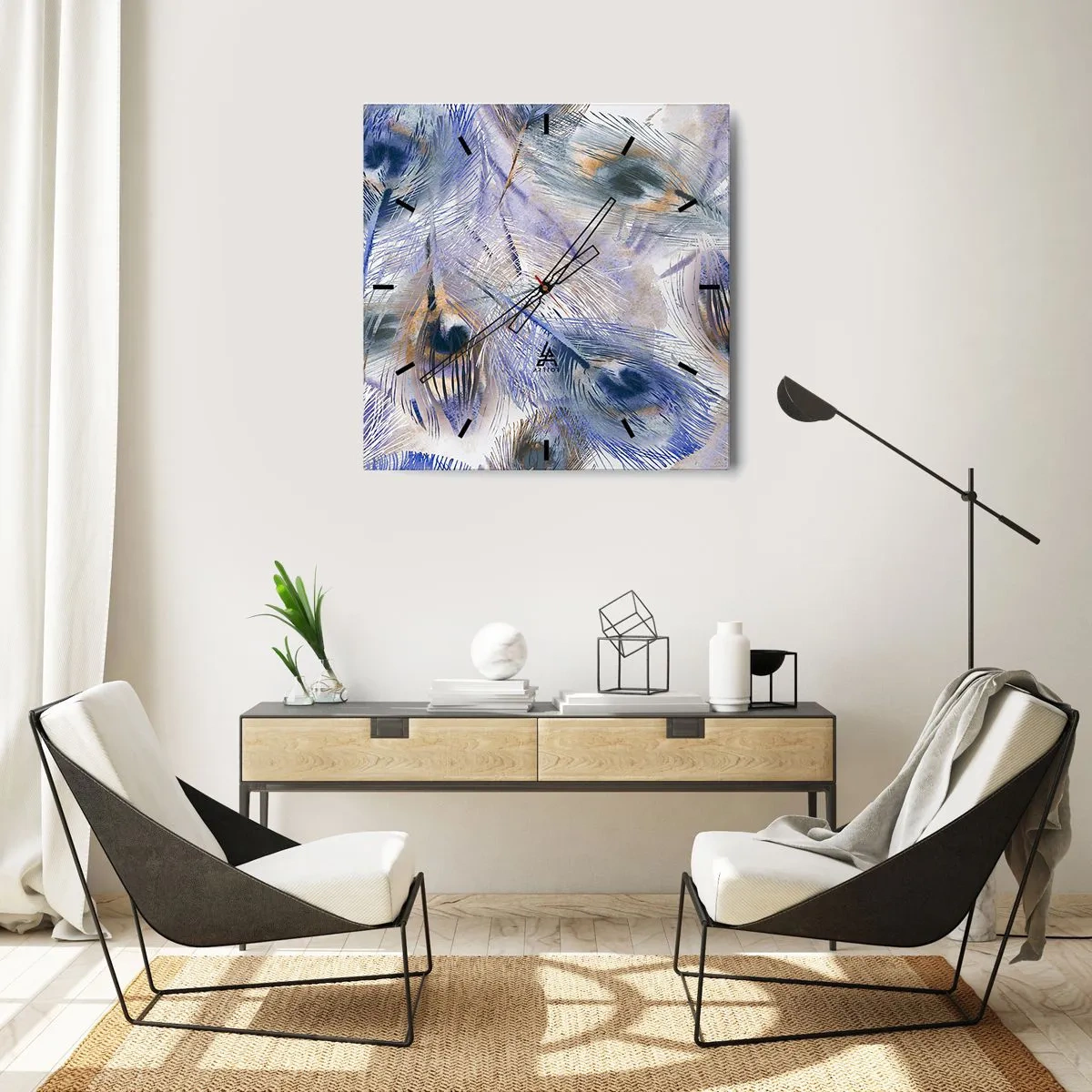 Orologio da parete - Orologio in Vetro - Composizione a occhio di pavone - 40x40 cm