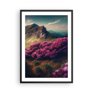 Poster in cornice nera - Paesaggio montano con rododendri in fiore - 50x70cm - L'estate sui monti - Decorazione murale moderna per soggiorno e camera da letto ARTTOR