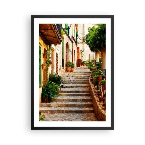 Poster in cornice nera - Il fascino di una strada mediterranea - 50x70cm - Il fascino delle vacanze spagnole - Decorazione murale moderna per soggiorno e camera da letto ARTTOR