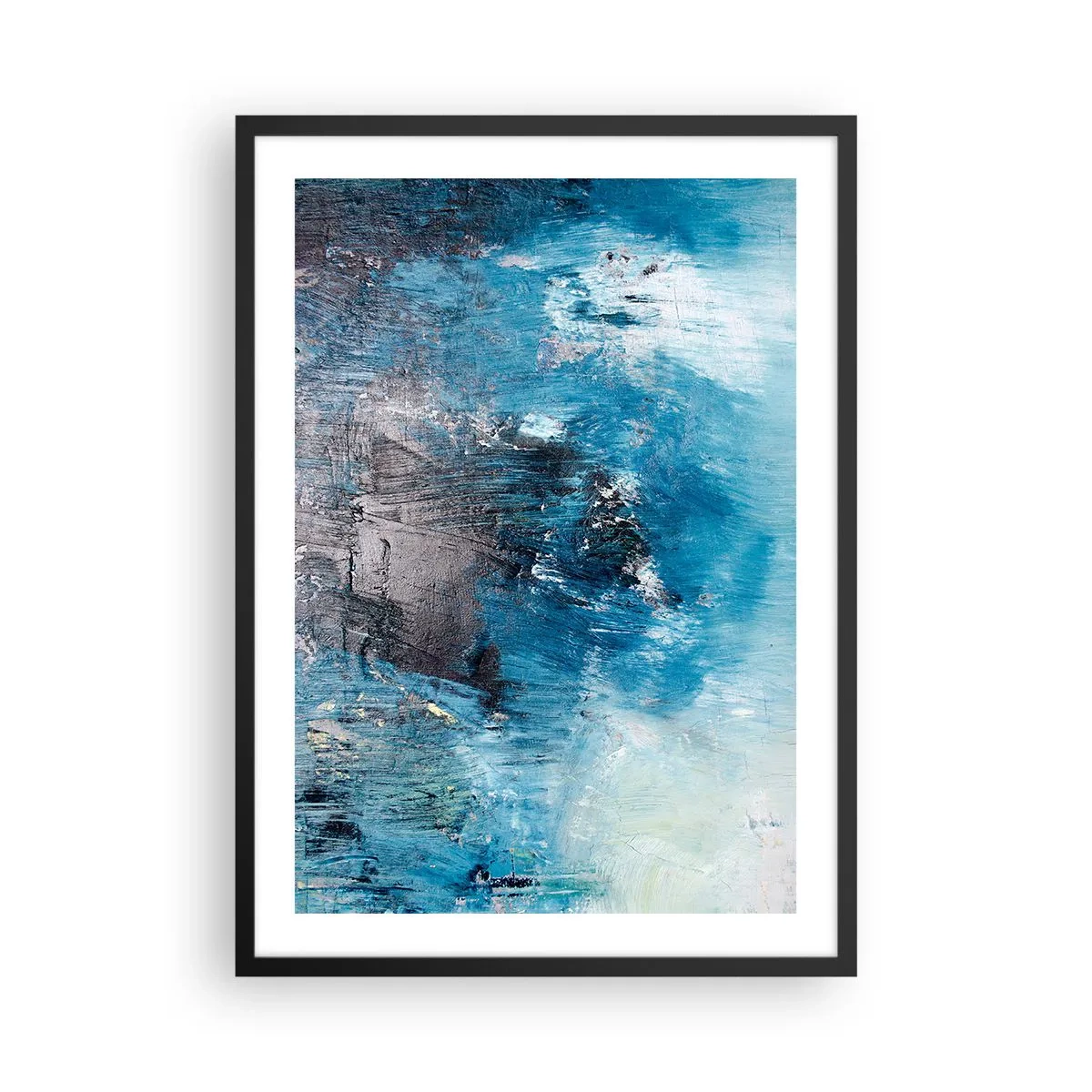 Poster in cornice nera - Composizione astratta nei toni del blu - 50x70cm - Rapsodia blu - Decorazione murale moderna per soggiorno e camera da letto ARTTOR