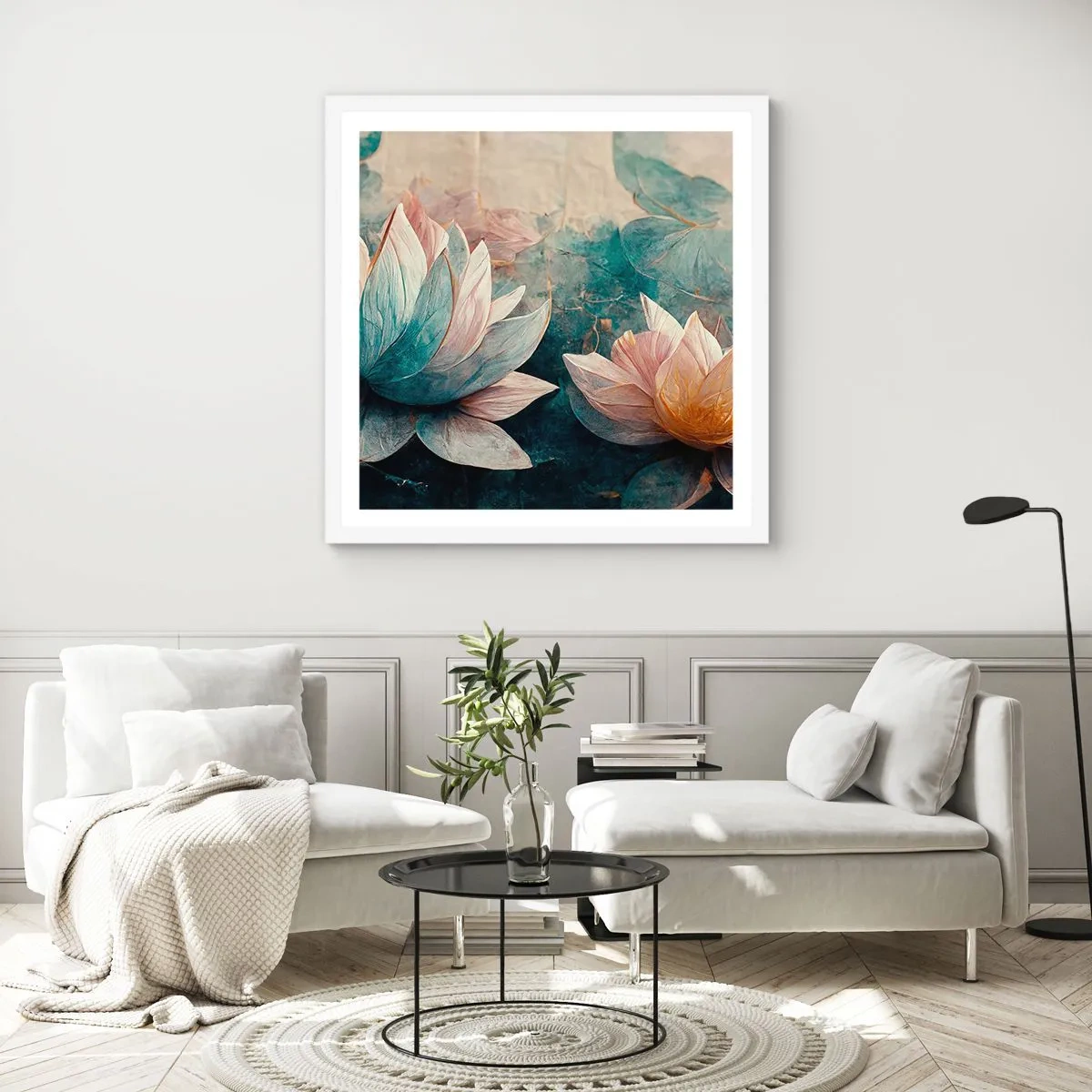 Poster in cornice bianca - Le stelle del lago - 50x50 cm