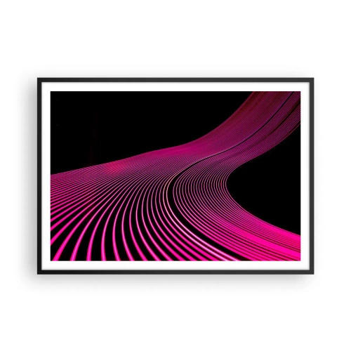 Poster in cornice nera - Linee futuristiche nei toni del rosa su sfondo nero - 100x70cm - Il viale della luce - Decorazione murale moderna per soggiorno e camera da letto ARTTOR