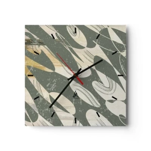 Orologio da parete - Orologio in Vetro - Forme dinamiche nei toni del verde e dell'oro - 30x30cm - Astrazione ritmica - Decorazione murale moderna per soggiorno e camera da letto ARTTOR