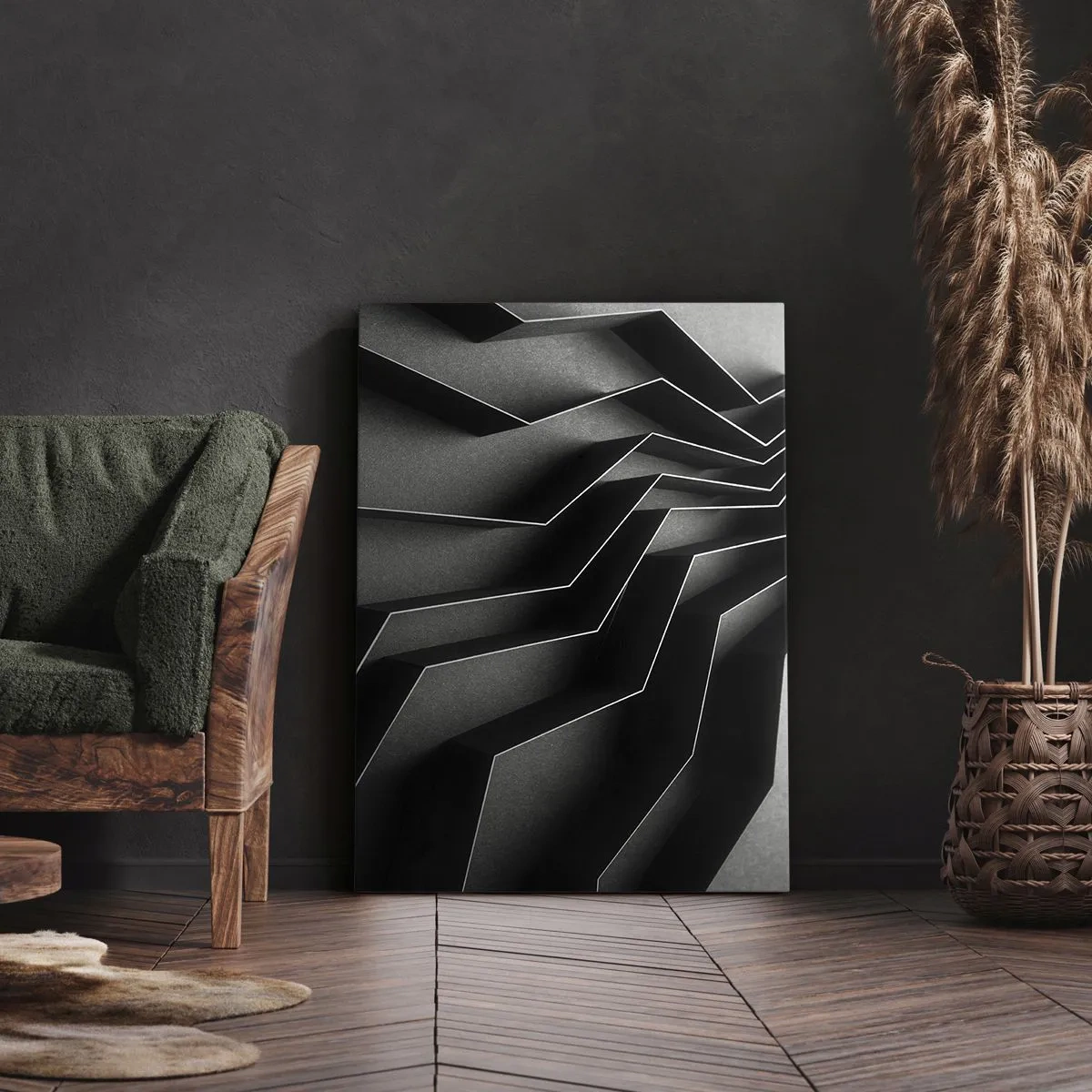 Quadro su tela - Stampe su Tela - Astrazione in bianco e nero con strutture geometriche - 50x70cm - Ordine tridimensionale - Decorazione murale moderna per soggiorno e camera da letto ARTTOR