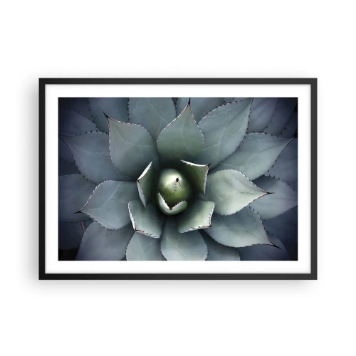 Poster in cornice nera - Primo piano di una rosetta di agave in delicate tonalità di verde - 70x50cm - Adesca e minaccia - Decorazione murale moderna per soggiorno e camera da letto ARTTOR