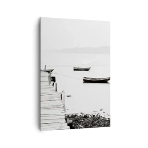 Quadro su tela - Stampe su Tela - Molo di legno e barche in acque calme - 70x100cm - Sull'acqua silenziosa e pura - Decorazione murale moderna per soggiorno e camera da letto ARTTOR