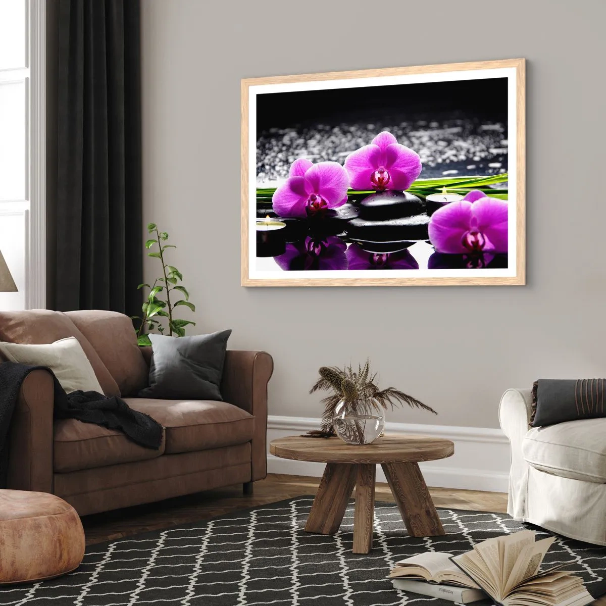 Poster in cornice rovere chiaro - Annegare nel silenzio e nella pace - 100x70 cm