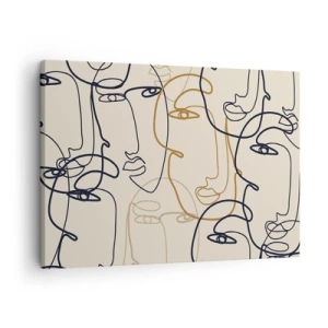 Quadro su tela - Stampe su Tela - Volti minimalisti in stile line art su sfondo chiaro - 70x50cm - Ritratto multiplo - Decorazione murale moderna per soggiorno e camera da letto ARTTOR