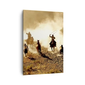 Quadro su tela - Stampe su Tela - Cowboy a cavallo in azione nel terreno desertico - 70x100cm - Il vero Far West - Decorazione murale moderna per soggiorno e camera da letto ARTTOR