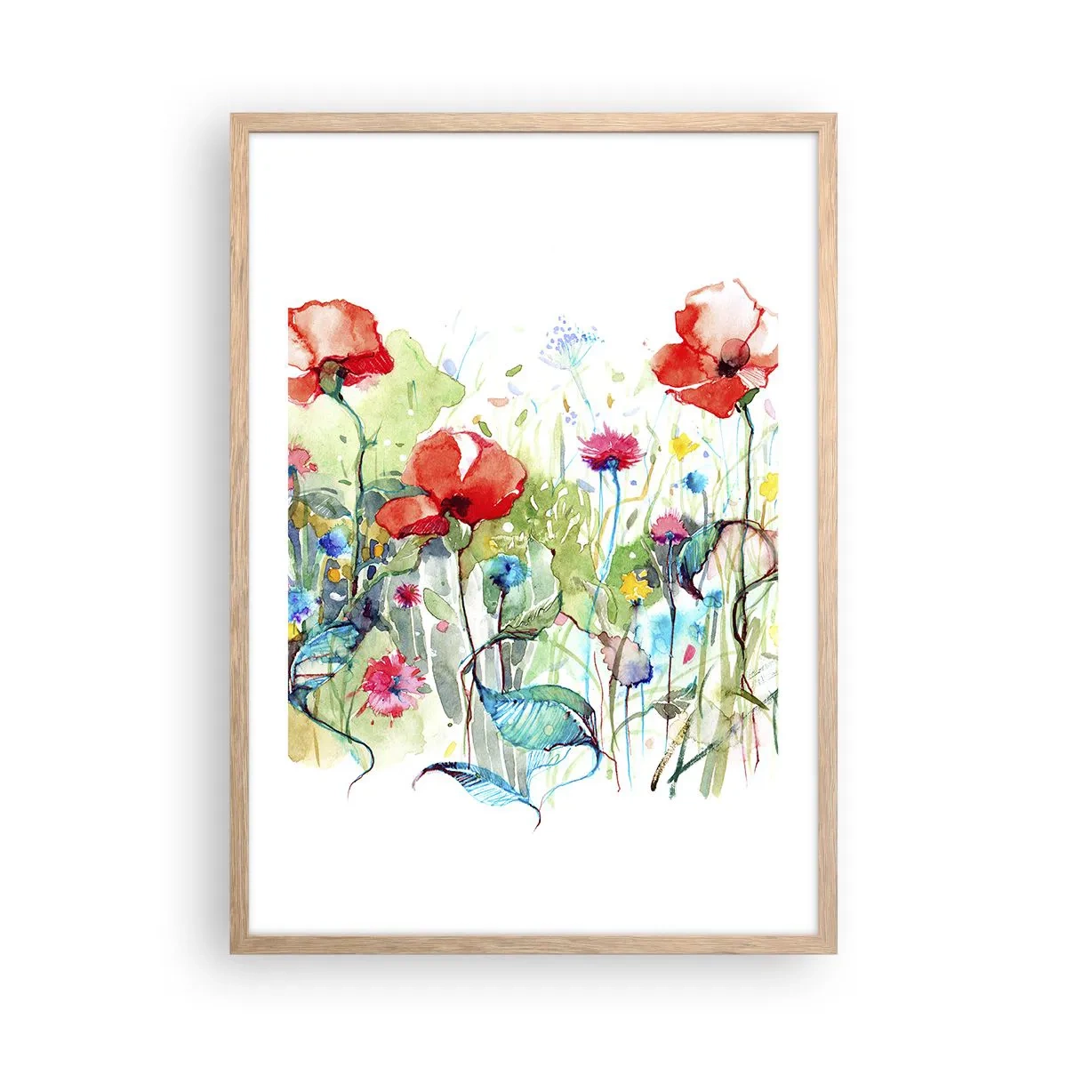 Poster in cornice rovere chiaro - Il prato fiorito a maggio - 50x70 cm