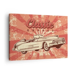 Quadro su tela - Stampe su Tela - Poster retrò con un'auto d'epoca e la scritta Classic Garage - 70x50cm - E alla radio Elvis - Decorazione murale moderna per soggiorno e camera da letto ARTTOR