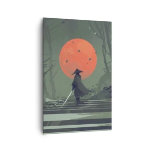 Quadro su tela - Stampe su Tela - Un guerriero solitario con una spada sullo sfondo di una luna rossa in una foresta oscura. - 80x120cm - Il guerriero della luna rossa - Decorazione murale moderna per soggiorno e camera da letto ARTTOR