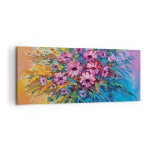 Quadro su tela - Stampe su Tela - Fiori colorati in un bouquet su uno sfondo color pastello - 120x50cm - L'energia della vita - Decorazione murale moderna per soggiorno e camera da letto ARTTOR