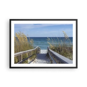 Poster in cornice nera - Sentiero per la spiaggia con vista mare - 70x50cm - Al sole, al vento - Decorazione murale moderna per soggiorno e camera da letto ARTTOR