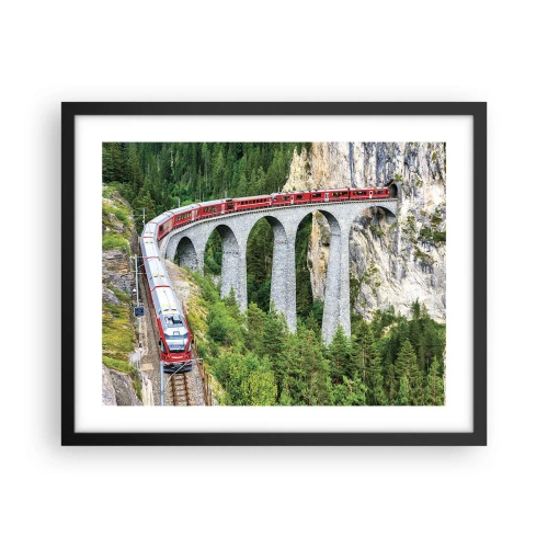 Poster in cornice nera - Il treno tra i monti - 50x40 cm