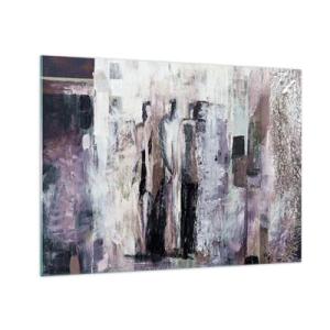 Quadro su vetro - Sagome astratte di figure su uno sfondo di vernice strutturata - 70x50cm - Triade misteriosa - Decorazione murale moderna per soggiorno e camera da letto ARTTOR