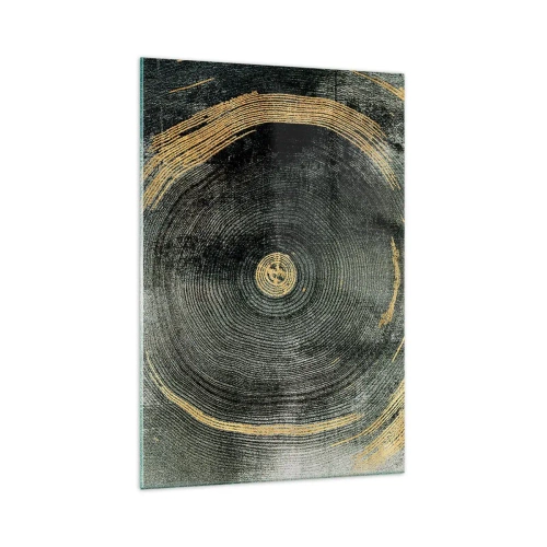 Quadro su vetro - Cerchi concentrici con accenti dorati - 70x100cm - Cambiamento e persistenza - Decorazione murale moderna per soggiorno e camera da letto ARTTOR