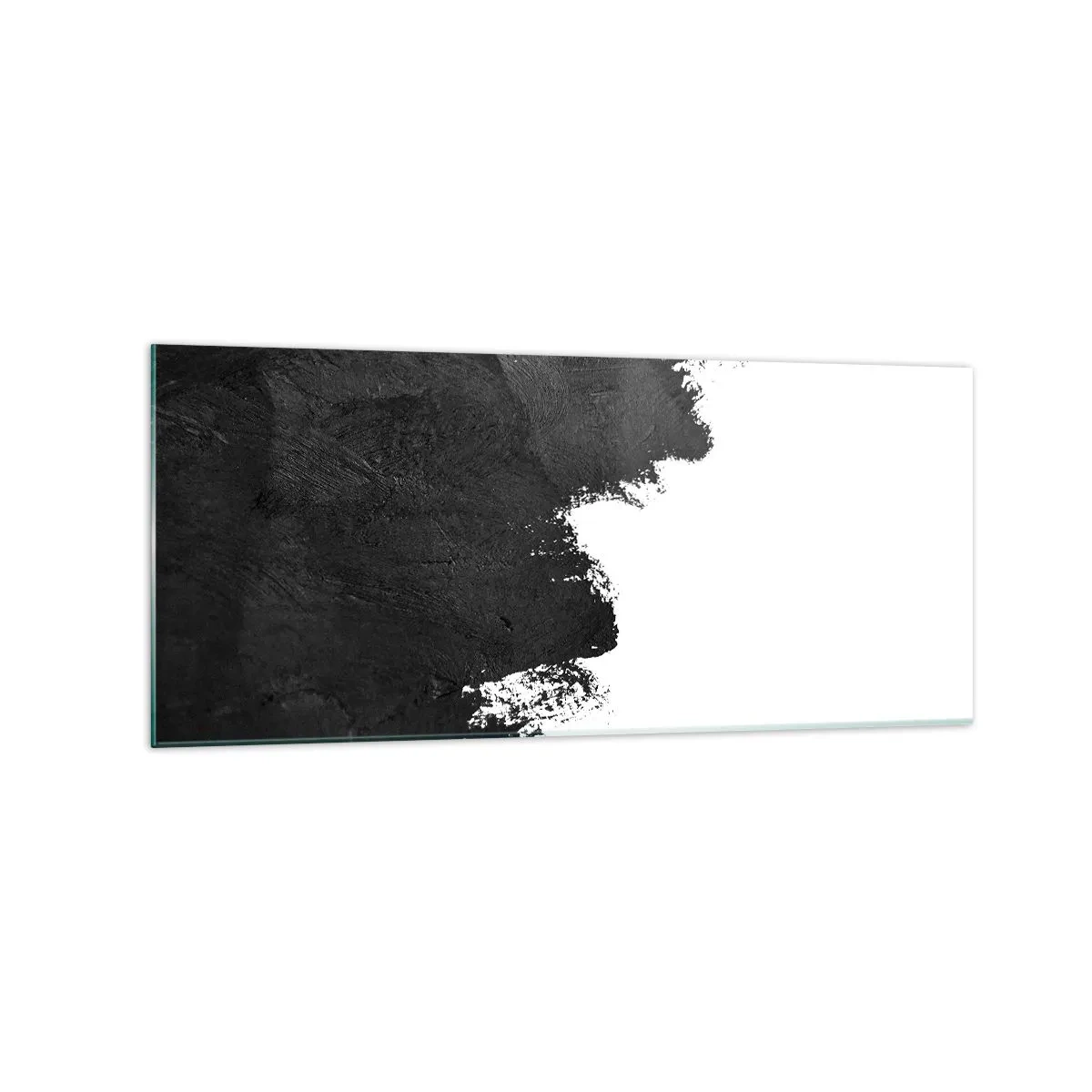Quadro su vetro - Astrazione in bianco e nero con pennellate contrastanti - 120x50cm - Gli elementi: la terra - Decorazione murale moderna per soggiorno e camera da letto ARTTOR