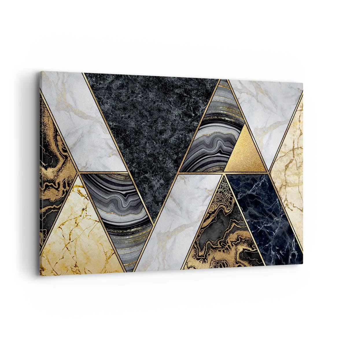 Quadro su tela - Stampe su Tela - Triangoli geometrici in oro, marmo e tonalità scure - 120x80cm - Pietra su pietra - Decorazione murale moderna per soggiorno e camera da letto ARTTOR