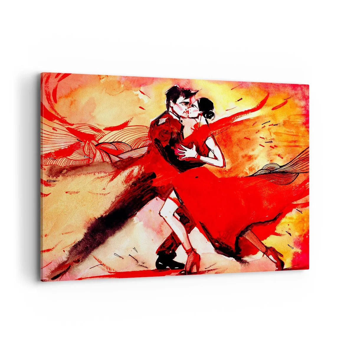 Quadro su tela - Stampe su Tela - Una coppia che balla il tango nei toni del rosso su uno sfondo dinamico. - 100x70cm - Il ritmo porpora della passione - Decorazione murale moderna per soggiorno e camera da letto ARTTOR