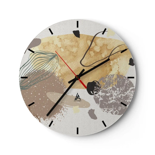 Orologio da parete - Orologio in Vetro - Astrazione artistica nei toni del beige e del marrone - 30x30cm - Schizzologia applicata - Decorazione murale moderna per soggiorno, cucina e camera da letto ARTTOR