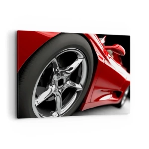 Quadro su tela - Stampe su Tela - Auto sportiva rossa con cerchi cromati - 120x80cm - Fatta per la velocità - Decorazione murale moderna per soggiorno e camera da letto ARTTOR