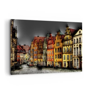 Quadro su tela - Stampe su Tela - Colorate case popolari su una strada acciottolata nella città storica - 120x80cm - Manca solo la carrozza magica - Decorazione murale moderna per soggiorno e camera da letto ARTTOR