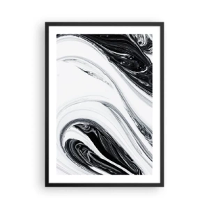 Poster in cornice nera - Motivo astratto in bianco e nero con linee fluide - 50x70cm - L'unione degli opposti - Decorazione murale moderna per soggiorno e camera da letto ARTTOR