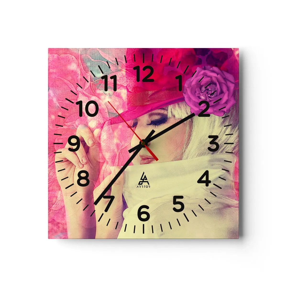 Orologio da parete - Orologio in Vetro - Ritratto retro nei vapori di rosa - 30x30 cm