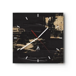Orologio da parete - Orologio in Vetro - Composizione astratta nei toni del nero e dell'oro - 30x30cm - Tracce del contatto - Decorazione murale moderna per soggiorno e camera da letto ARTTOR