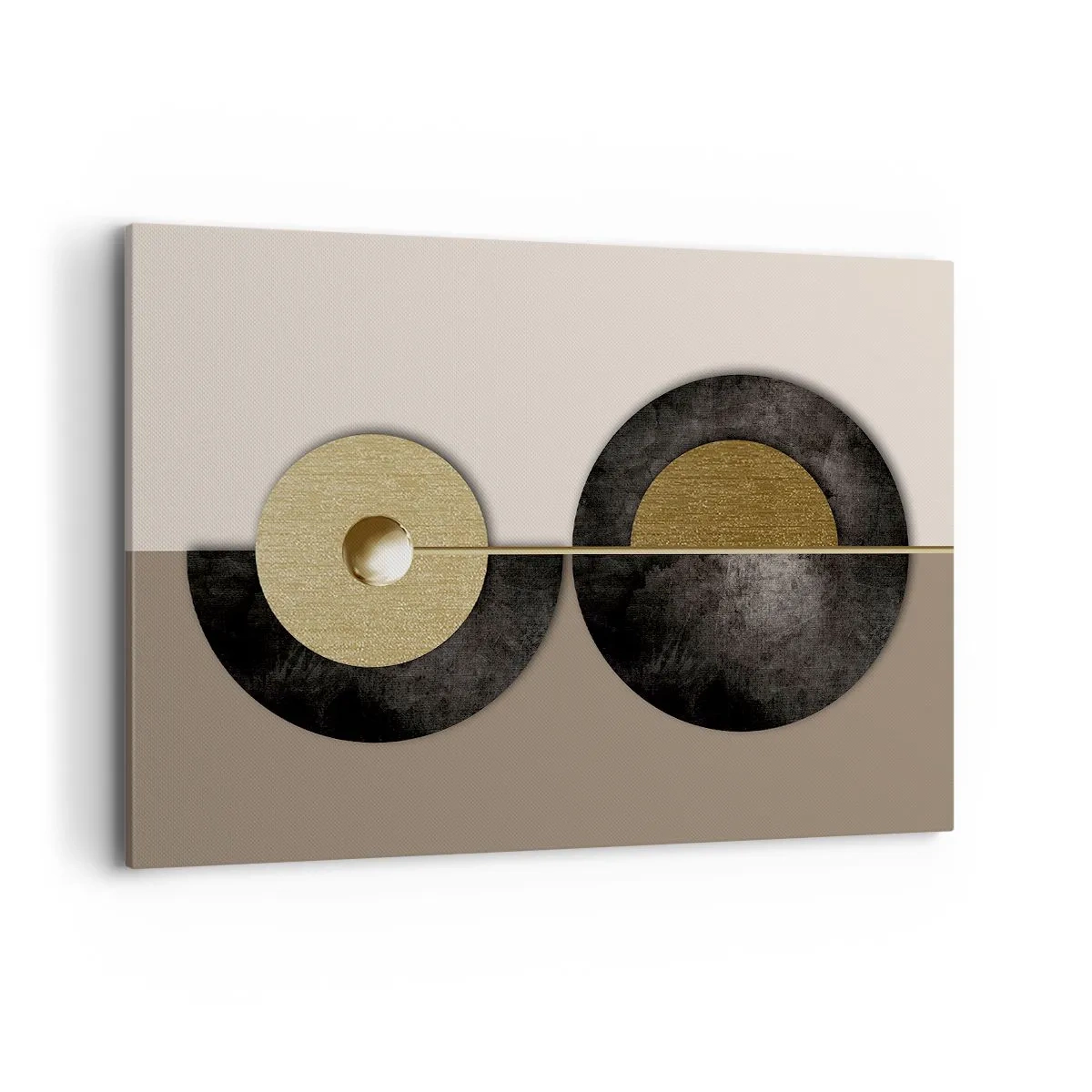 Quadro su tela - Stampe su Tela - Cerchi astratti nei toni dell'oro e del marrone - 100x70cm - Variazioni attorno al cerchio - Decorazione murale moderna per soggiorno e camera da letto ARTTOR