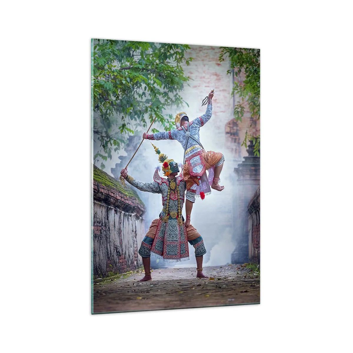 Quadro su vetro - Danza tradizionale in un ambiente storico con un muro e alberi - 70x100cm - Danza terribilmente bella - Decorazione murale moderna per soggiorno e camera da letto ARTTOR