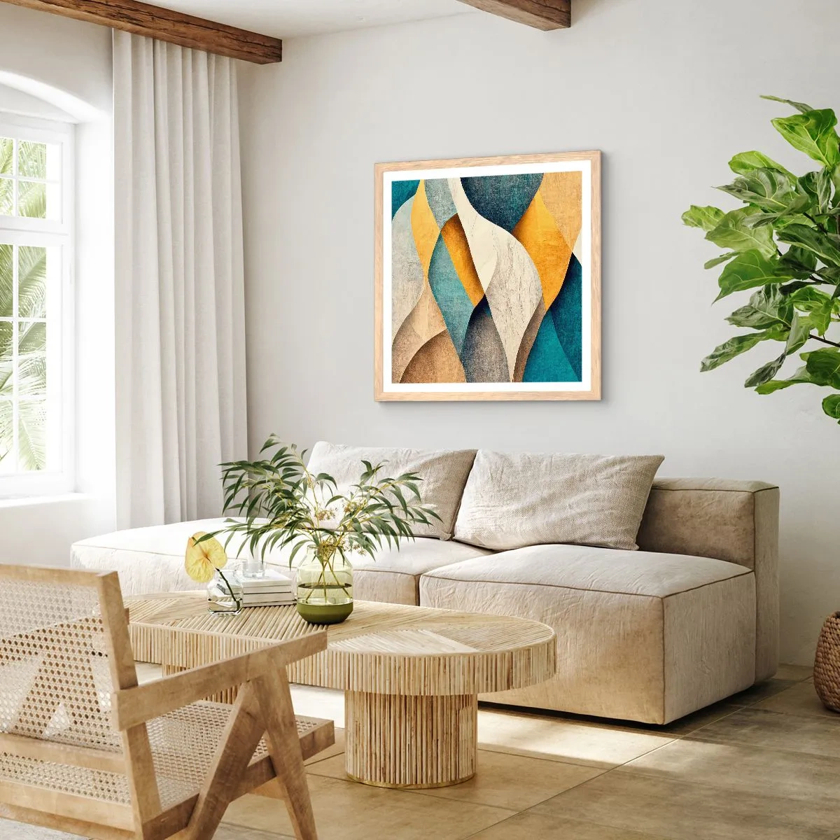 Poster in cornice rovere chiaro - Ritmo e ondulazioni - 40x40 cm