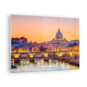Quadro su vetro - Ponte e Basilica a Roma al tramonto - 70x50cm - Tramonto sulla Città Eterna - Decorazione murale moderna per soggiorno e camera da letto ARTTOR