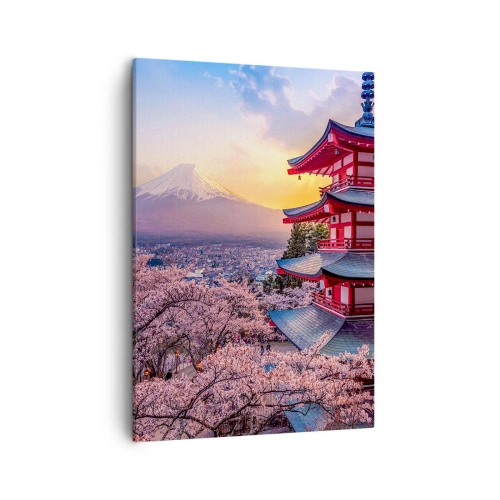 Quadro su tela - Stampe su Tela - Una pagoda in Giappone con fiori di ciliegio e il Monte Fuji - 50x70cm - L'essenza dell'anima giapponese - Decorazione murale moderna per soggiorno e camera da letto ARTTOR