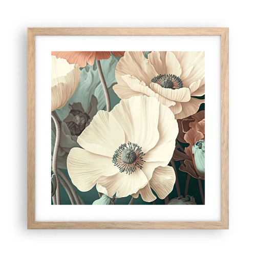 Poster in cornice rovere chiaro - Il sussurro dei papaveri - 40x40 cm