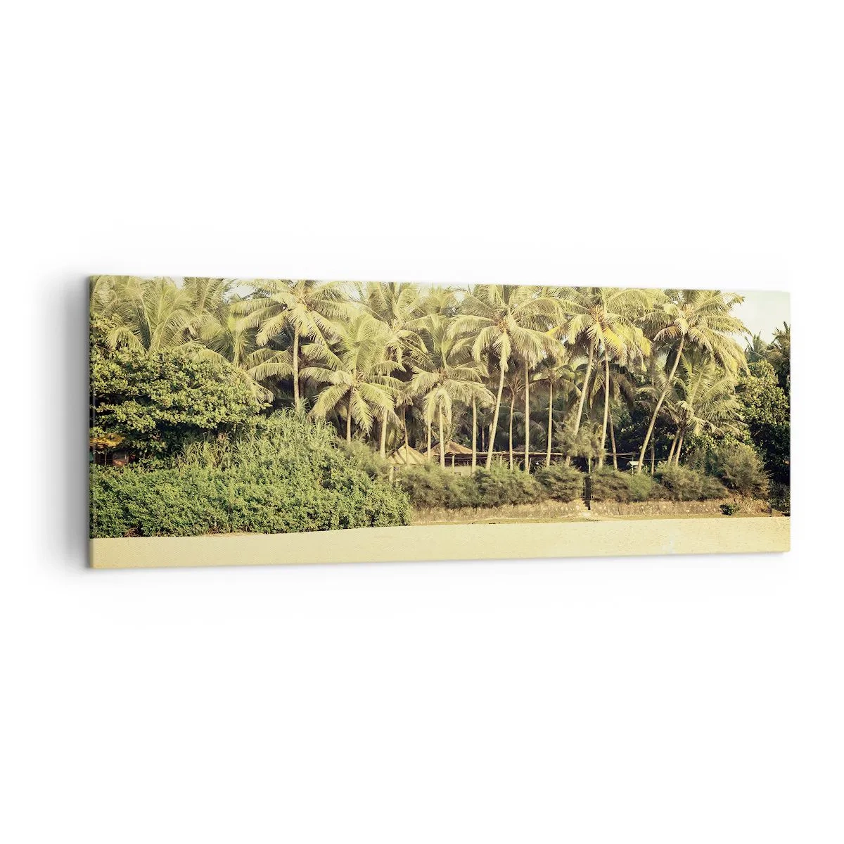 Quadro su tela - Stampe su Tela - Spiaggia tropicale con palme e mare turchese - 140x50cm - Forse qui? - Decorazione murale moderna per soggiorno e camera da letto ARTTOR