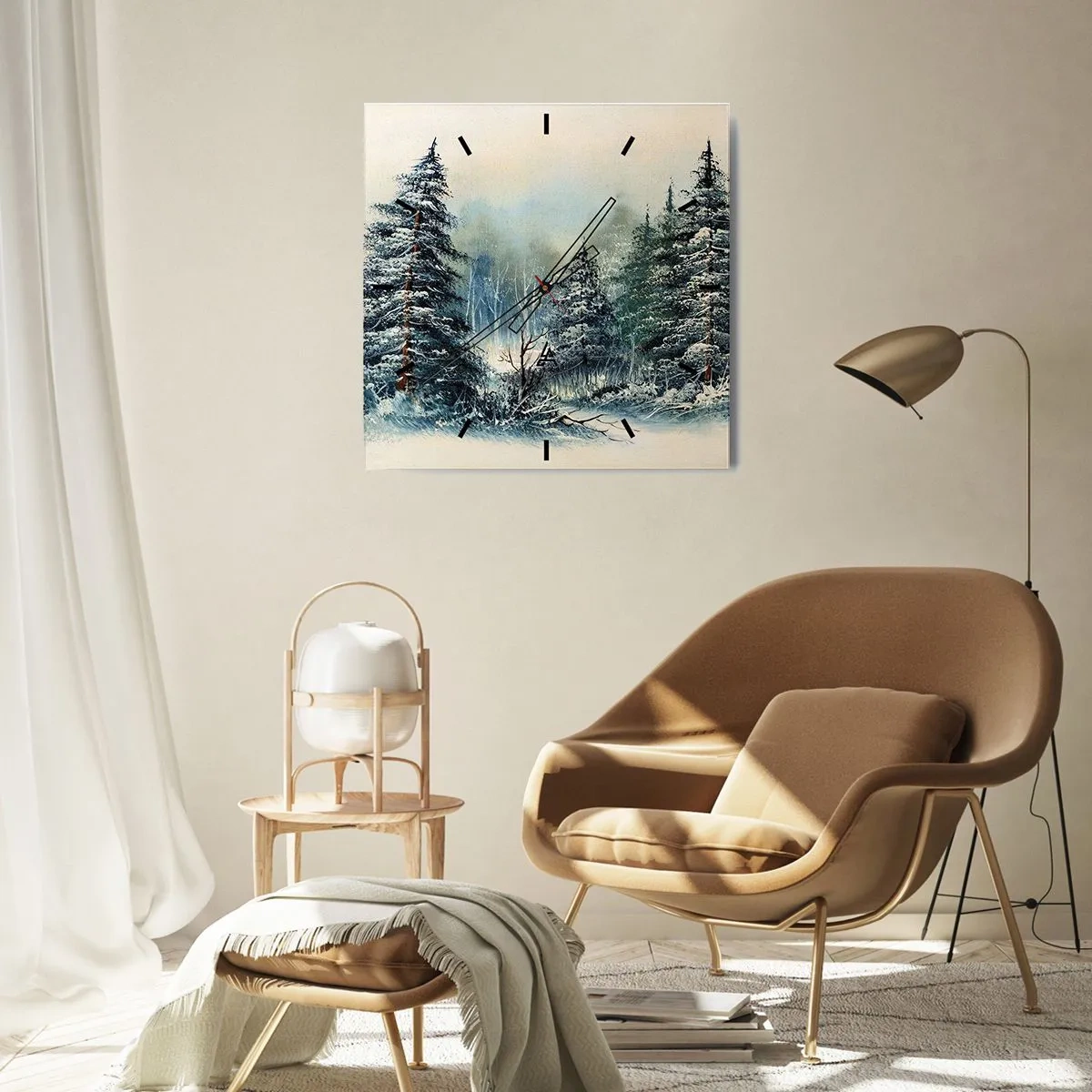 Orologio da parete - Orologio in Vetro - Paesaggio invernale con alberi innevati - 30x30cm - Pronti al Natale - Decorazione murale moderna per soggiorno e camera da letto ARTTOR