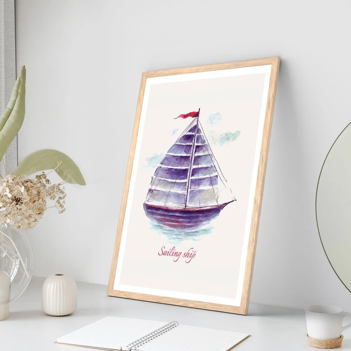 Poster in cornice rovere chiaro - Gonfie vele e mare calmo - 30x40 cm