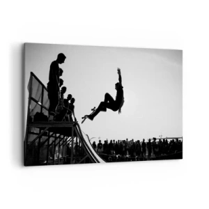 Quadro su tela - Stampe su Tela - Scena di skateboard in bianco e nero su una rampa - 120x80cm - Protagonisti e spettatori - Decorazione murale moderna per soggiorno e camera da letto ARTTOR