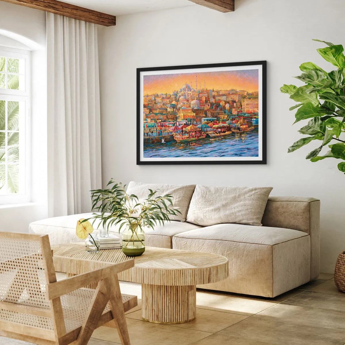 Poster in cornice nera - Panorama pittoresco di Istanbul con vista sulla baia e sulla città - 70x50cm - Racconto da Istanbul - Decorazione murale moderna per soggiorno e camera da letto ARTTOR