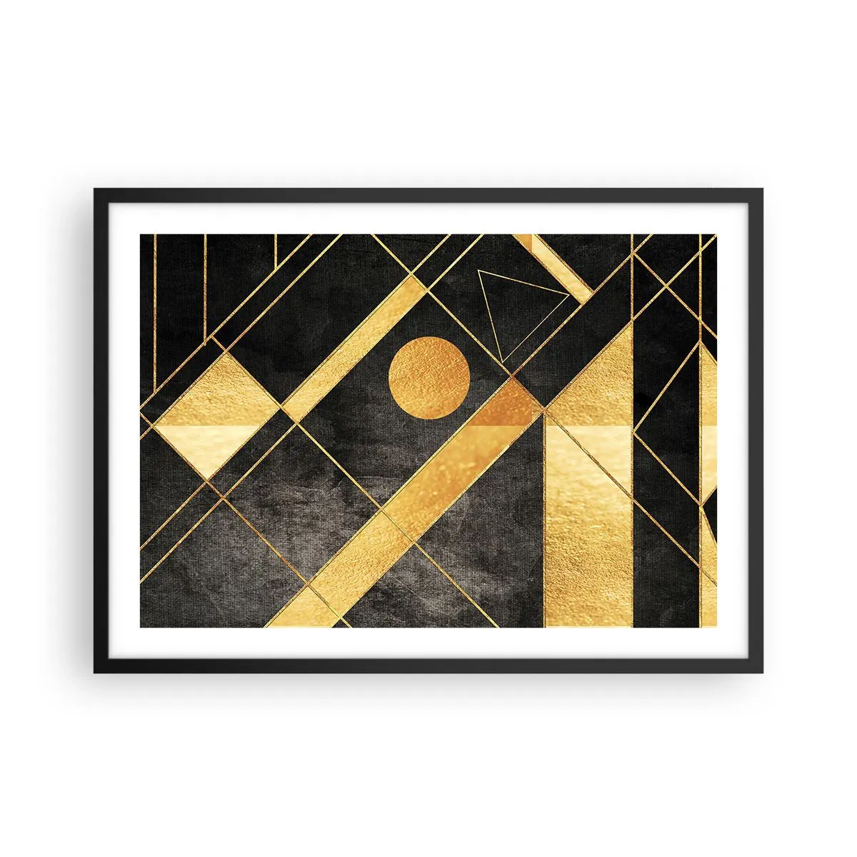 Poster in cornice nera - Forme geometriche nei toni dell'oro e del nero - 70x50cm - Sole del deserto - Decorazione murale moderna per soggiorno e camera da letto ARTTOR