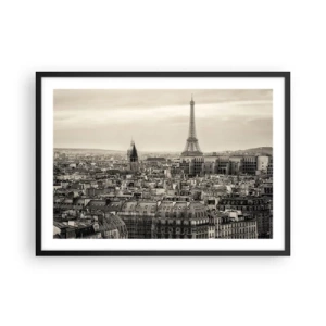Poster in cornice nera - Panorama di Parigi con la Torre Eiffel in tonalità seppia - 70x50cm - Sui tetti di Parigi - Decorazione murale moderna per soggiorno e camera da letto ARTTOR