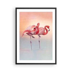 Poster in cornice nera - Fenicotteri su uno sfondo color pastello al tramonto - 50x70cm - Nel colore del sole al tramonto - Decorazione murale moderna per soggiorno e camera da letto ARTTOR