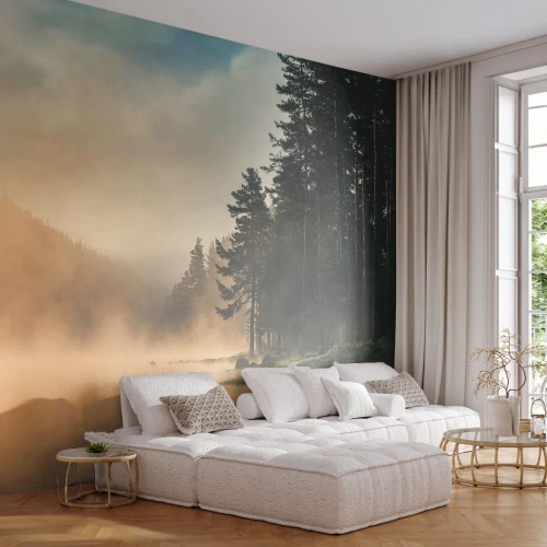 Fotomurali Premium Sand - La nascita del giorno - Paesaggio, Lago, foresta - 150x105 cm