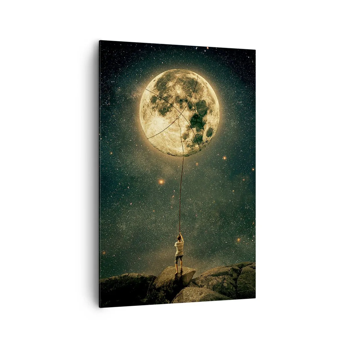 Quadro su tela - Stampe su Tela - Uomo con la Luna contro il cielo stellato - 80x120cm - Chi ha rubato la luna - Decorazione murale moderna per soggiorno e camera da letto ARTTOR