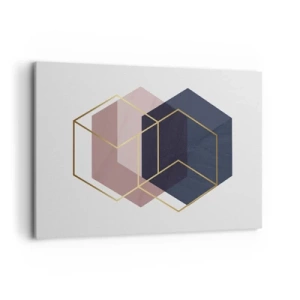 Quadro su tela - Stampe su Tela - Forme geometriche in linee dorate su uno sfondo pastello - 120x80cm - La forza della semplicità - Decorazione murale moderna per soggiorno e camera da letto ARTTOR