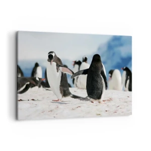Quadro su tela - Stampe su Tela - Un gruppo di pinguini nella neve in un paesaggio antartico - 100x70cm - Danza sulla neve - Decorazione murale moderna per soggiorno e camera da letto ARTTOR